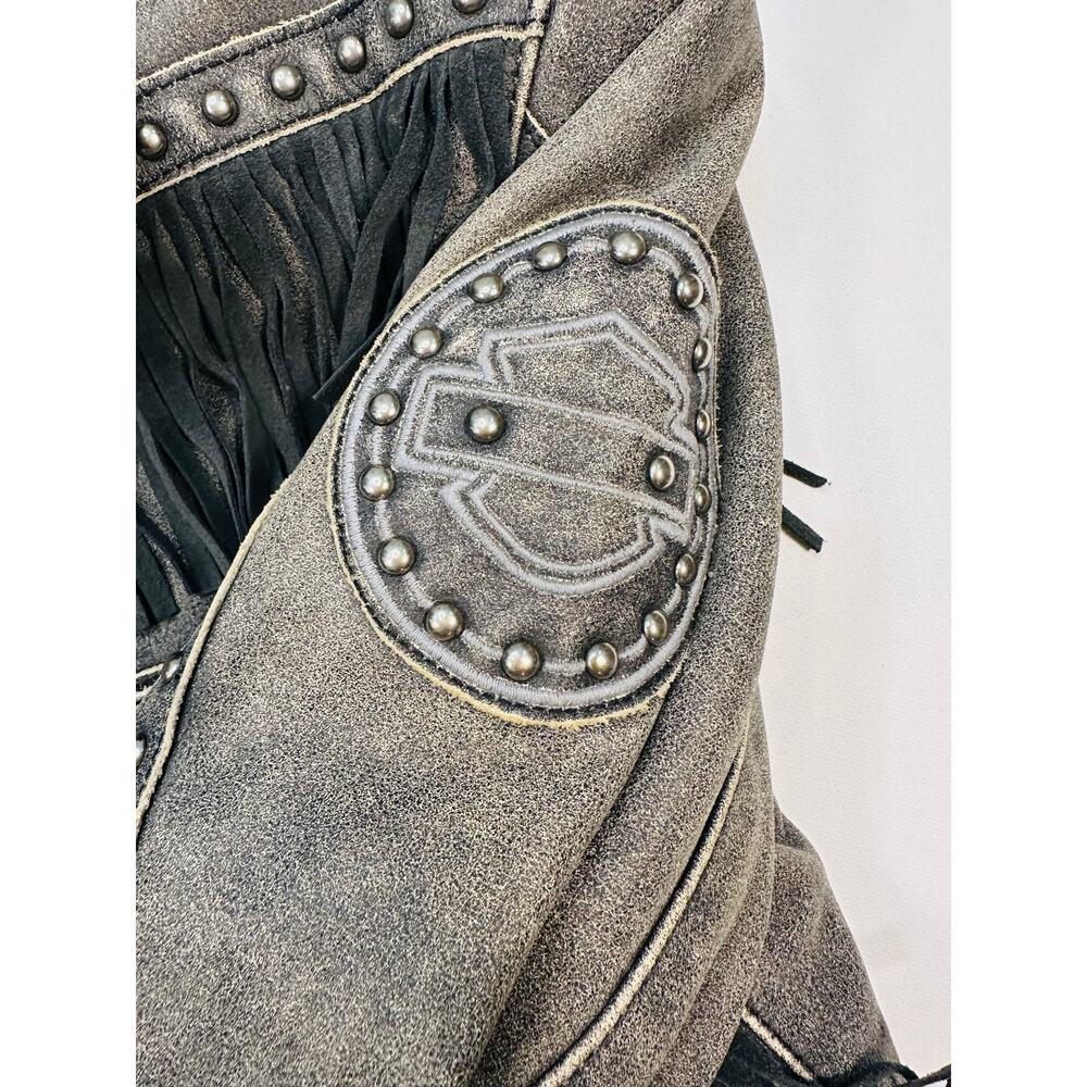 Harley Davidson Aged Leather Fringe Motorcycle Jacket Size Medium - Picture 3 of 10